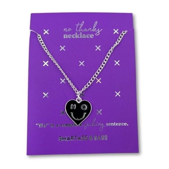 No Smiley Face Heart Necklace 18" + 2" Extender Silver Tone - Picture 1 of 6
